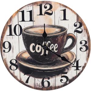 Kitchen Wall Clock,Vintage Glass Coffee Sign Decor Wall Clocks Battery Operated-8 Inch