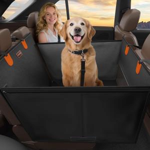 FURTIME Large Dog Car Seat, Upgraded PU Leather Back Seat Extender with Hard Bottom, Waterproof Pet Car Seat Cover for Medium Sized Dog, Pet Hammock for Cars, SUVs, Trucks (Black)
