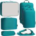 Bagail Ultralight Compression Cubes 7 Set - 3 Packing Cubes, 3 Organizers, and 1 Shoe Bag (The Teal)