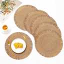 IcosaMro Light Brown Round Placemats Set of 6 for Dining Table, 15 Inch Khaki Paper Woven Boho Decorative Circle Place Mat for Wedding Christmas Thanksgiving Day Holiday Dinner