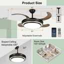 42 Inch Retractable Ceiling Fan with Light and APP/Remote Control, 6 Speed Dimmable Reversible Memory Ceiling Fan, Modern Silent Ceiling Fan for Bedroom, Living Room, Dining Room, Black
