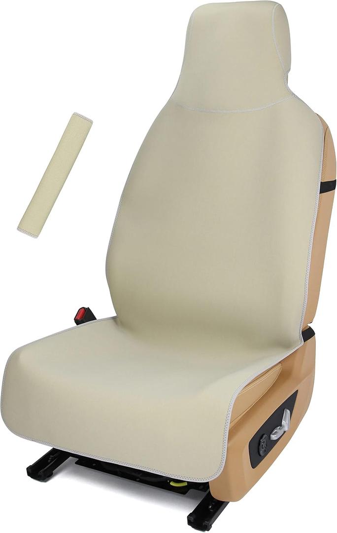 Waterproof Stain Resistant Car Seat Cover for Automotive Van Trucks and SUVs Durable Neoprene Non-Slip Seat Protector with Quick Install Design Perfect for Post Gym Yoga Workout-Khaki