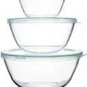Luvan Glass Mixing Bowls with Lids Set(4.5QT, 2.7QT, 1.1QT)-Large Glass Mixing Bowls, Clear Salad Bowl for Baking, Cooking, Serving, Food Prep, 3PC Nesting Bowls for Kitchen Storage & Dishwasher Safe (3 Glass Mixing Bowls with Lids)