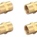 T TANYA HARDWARE Brass Coupling 1/4 Inch NPT Female x 1/4 Inch NPT Female Hex Head Pipe Fitting, Compressor connector fnpt to fnpt Coupler, Air Hose Adapter Fittings, Thread 0.5" ID to 0.5" ID, 4 Pcs