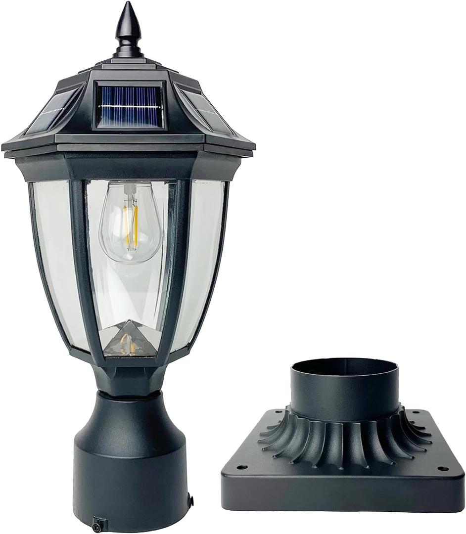 Solar Post Lamp Lights, Dusk to Dawn Post Light with Pier Mount Base, Outdoor Waterproof Solar Motion Sensor Lights for Garden Yard Landscape Pole Pillar (Warm White)