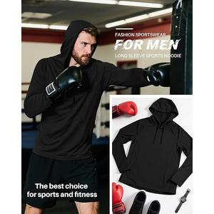 Ficerd Hoodies for Men, Lightweight Long Sleeve Workout Gym Running Fishing Pullover Hooded Sweatshirt (Black, XL)
