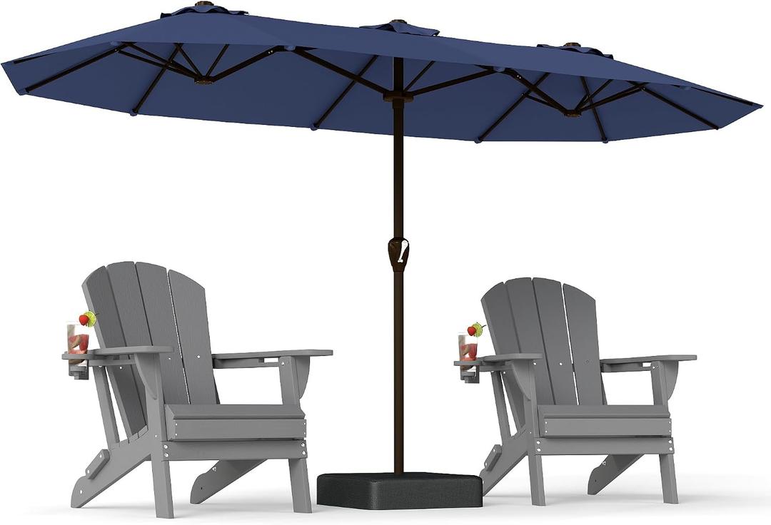 PatioKingdom 15FT Large Patio Umbrella with Base, Double Sided Rectangular Outdoor Umbrella with Sturdy Fiberglass Ribs, Market Umbrella for Pool,Garden,Backyard,Deck (Navy, 15FT)
