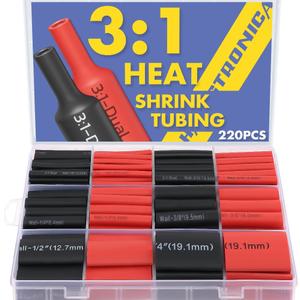 haisstronica 3:1 Heat Shrink Tubing Kit, Adhesive Lined Marine Resistant Grade Shrink Wrap - 1.75"length 6 Size Perfect for Home and Industrial, 1/8"-3/4" 220PCS - Black, Red