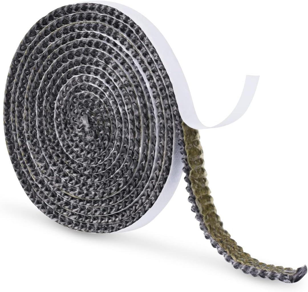 Fireplace Tape Seal 6.56Ft x 0.4inch x 3mm, Self-Adhesive Graphite Impregnated Fiberglass Rope Seal Gasket Replacement Wood Stove Door Gasket for Fireplaces Wood Burning Stoves (Gray)