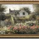KBKBART Gold Framed Vintage Wall Art, Vintage Wildflower Countryside Canvas Oil Painting Wall Art, Rustic Antique Landscape Spring Decor Bathroom Decor for Bedroom Living Room, Gifts for Friends or Family(16"x24") (Garden)