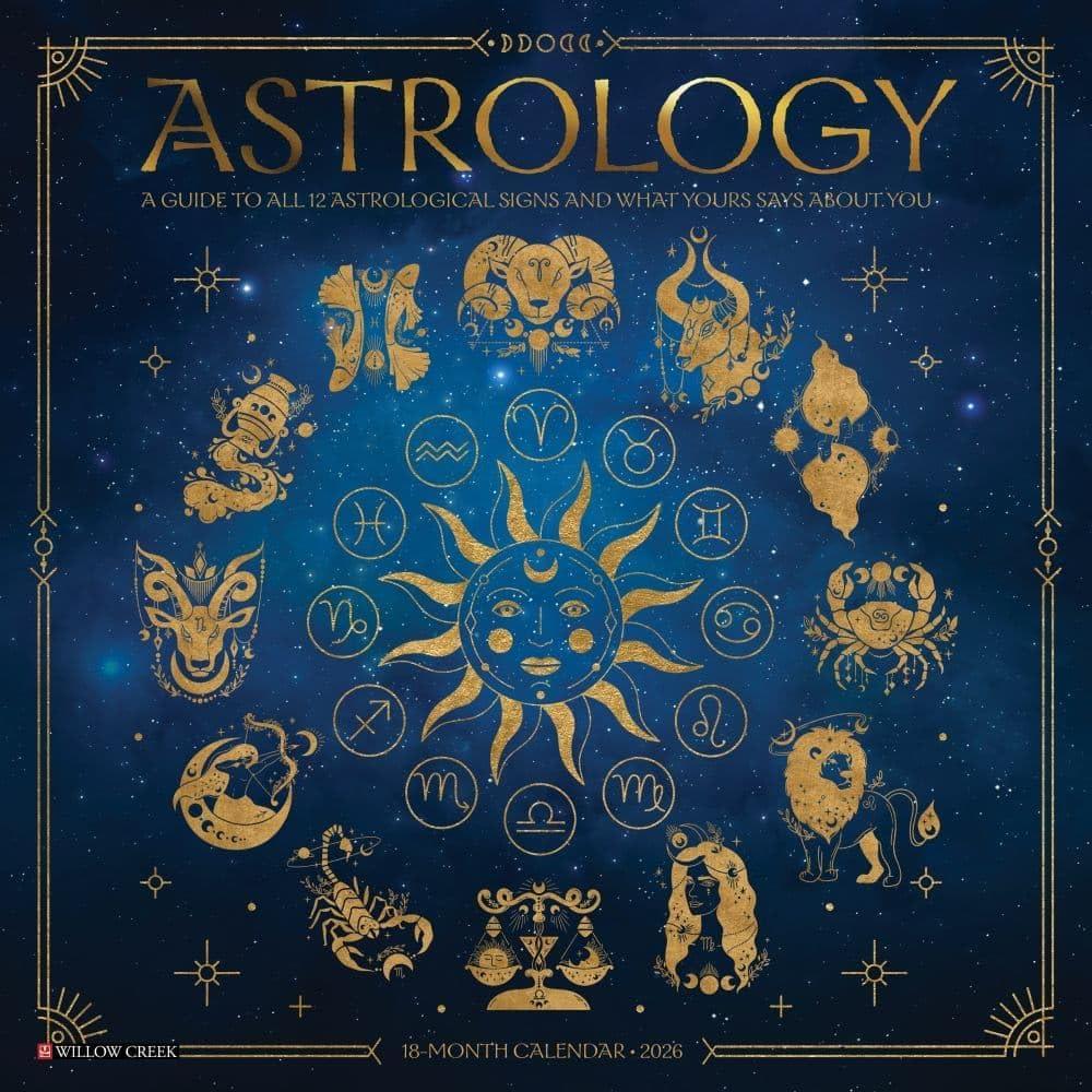 Willow Creek Press, Astrology 2026 Wall Calendar, 12'' X 12'', 18-Month Calendar with Stapled Binding