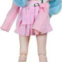 1/3 BJD Doll, 22 Movable Joints Full Set Doll with Long Curly White-Blue Gradient Hair, Pink Outfit & Shoes, Collectible Fashion Ball Jointed Doll for Girls Gift, 21.7 inches