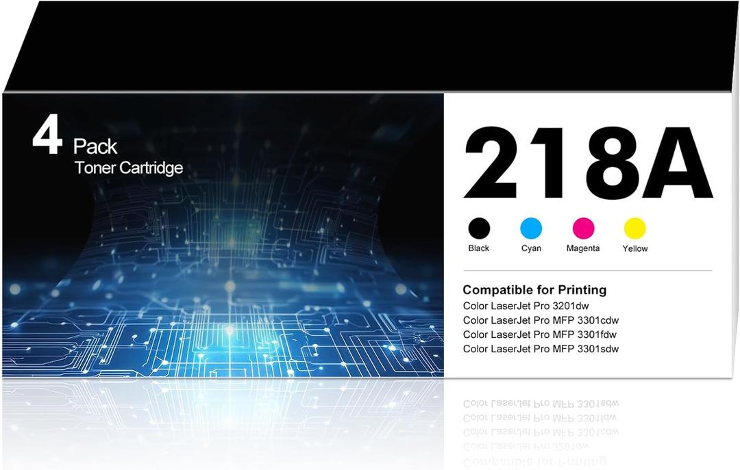 218A Toner Cartridges 4 Pack Pro MFP 3301fdw 3201dw Toner Compatible for 218A 218X Works with Color Laser Pro 3201dw MFP 3301 Series 3301fdw 3301sdw 3301cdw Printer Ink W2180A W2180X (with Chip)