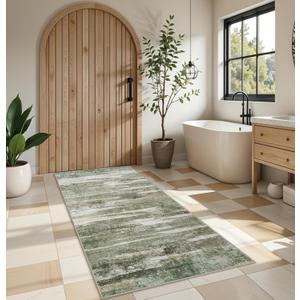 Wide 3x6 Kitchen Rugs Washable - Modern Abstract Hallway Runner Rug Ultra Soft Non Slip Carpet for Bedroom Kitchen Laundry Low Pile Home Decor Indoor Floor Mat for Entryway Bathroom 3x6 Green