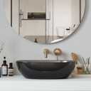 Cpingao 23"x 15" Oval Translucent Bathroom Vessel Sink Above Counter for Cabinet, Art Basin Boat Shaped Stone Resin Countertop for Lavatory with Pop Up Drain Black