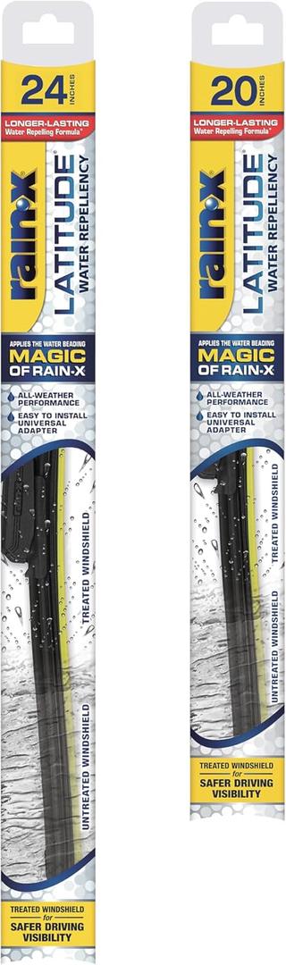 Rain-X 810162 Latitude 2-In-1 Water Repellent Wiper Blades, 24" and 20" Windshield Wipers (Pack Of 2), Automotive Replacement Windshield Wiper Blades With Patented Rain-X Water Repellency Formula
