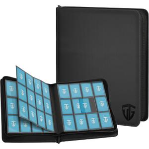 12 Pockets Trading Card Zipper Binder for 720 Cards| Secure Side Loading Pockets | Trading Card Album Folder | Compatible with YuGiOh, MTG(Black 12)