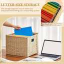 Jingmore 2 Pack Paper Rope File Box Organizers Collapsible Letter Size Filing Cabinet with Lid Woven Hanging File Basket Portable Decorative Document Storage Box for Office/Decor/Home (Letter Size)