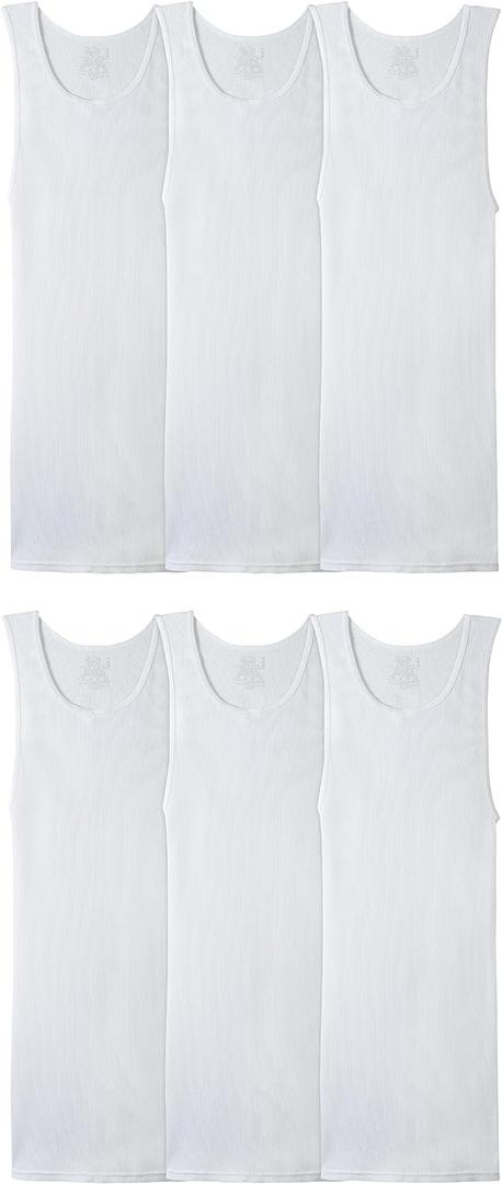 Fruit of the Loom Men's Sleeveless Tag Free Moisture Wicking Tank A-Shirt (6 Pack - White)