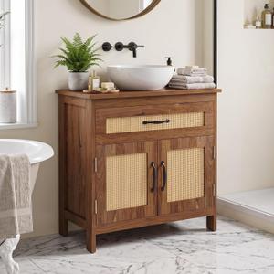 24 Inch Pedestal Sink Storage Cabinet, Bathroom Vanity Sink, Brown