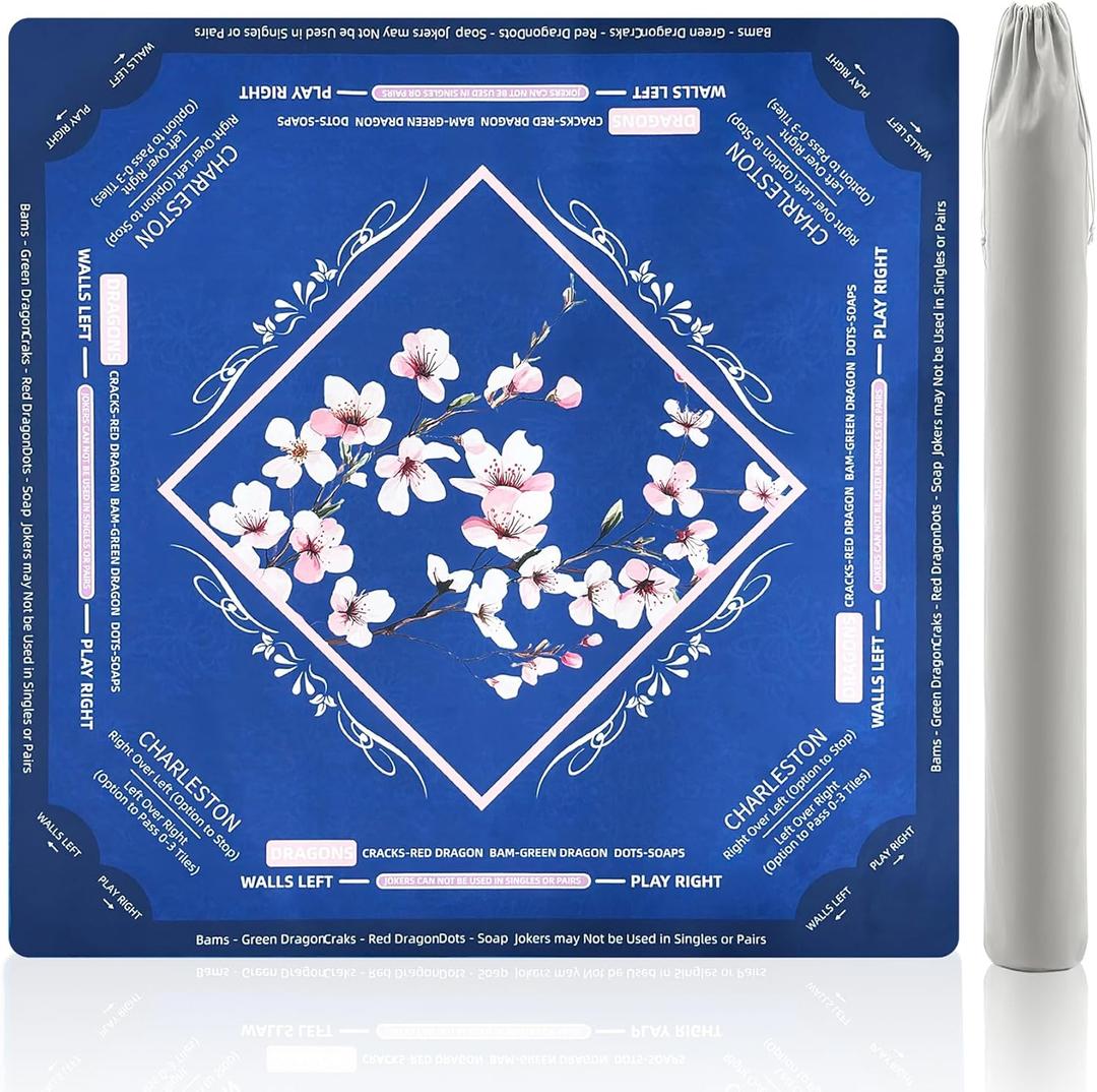 American Mahjong Mat for Table 32.6"x32.6" Blue Plum Blossoms