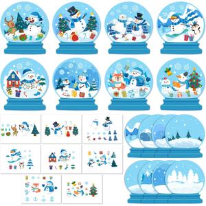 Tinlade 24 Sets Winter Sticker Craft Kits with Crystal Ball Scene Make Your Own Winter Scene with Cute Polar Bear Penguin Snowman Stickers for Classroom DIY Christmas Holiday Party Activities Supplies