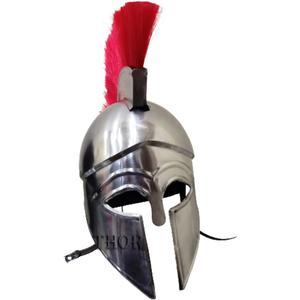 THOR INSTRUMENTS Greek Corinthian Medieval Armour Helmet Red Plume Replica Wearable Roman Knight Spartan LARP Costume Rustic Vintage Home Decor Gifts