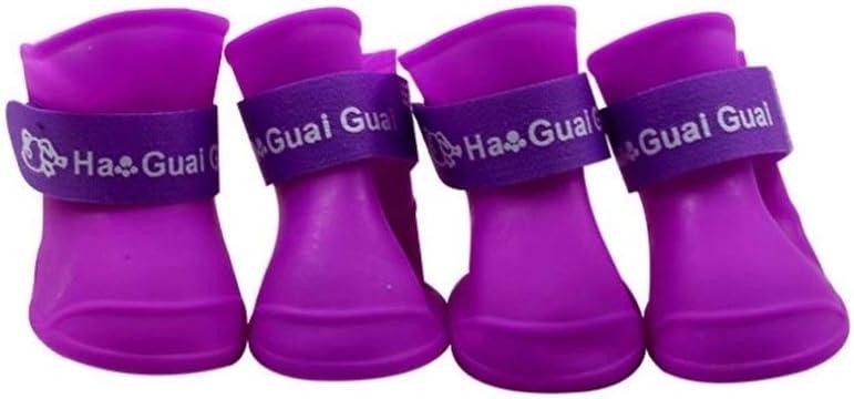 YH The Pet Dog Boots with Four Silicone Antiskid Shoes Wear Waterproof Dogs Shoes Candy Colored Pet (Color : Purple, Size : S 4.3x3.3cm)