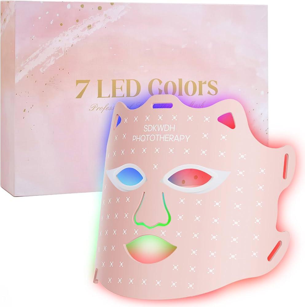 Red Light Mask for Face, 7-1 Colors Facial Care Mask, 850nm Infrared & Red Light Masks, Ergonomic Design for Home & Travel, Pink
