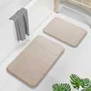 Yimobra Memory Foam Bathroom Rugs Sets 2 Piece - Super Soft Absorbent Quick Dry Bath Mat Set, Machine Washable Non Slip Floor Carpet for Tub Shower & Single Sink (17x24 & 31.5x20 Inch, Beige)