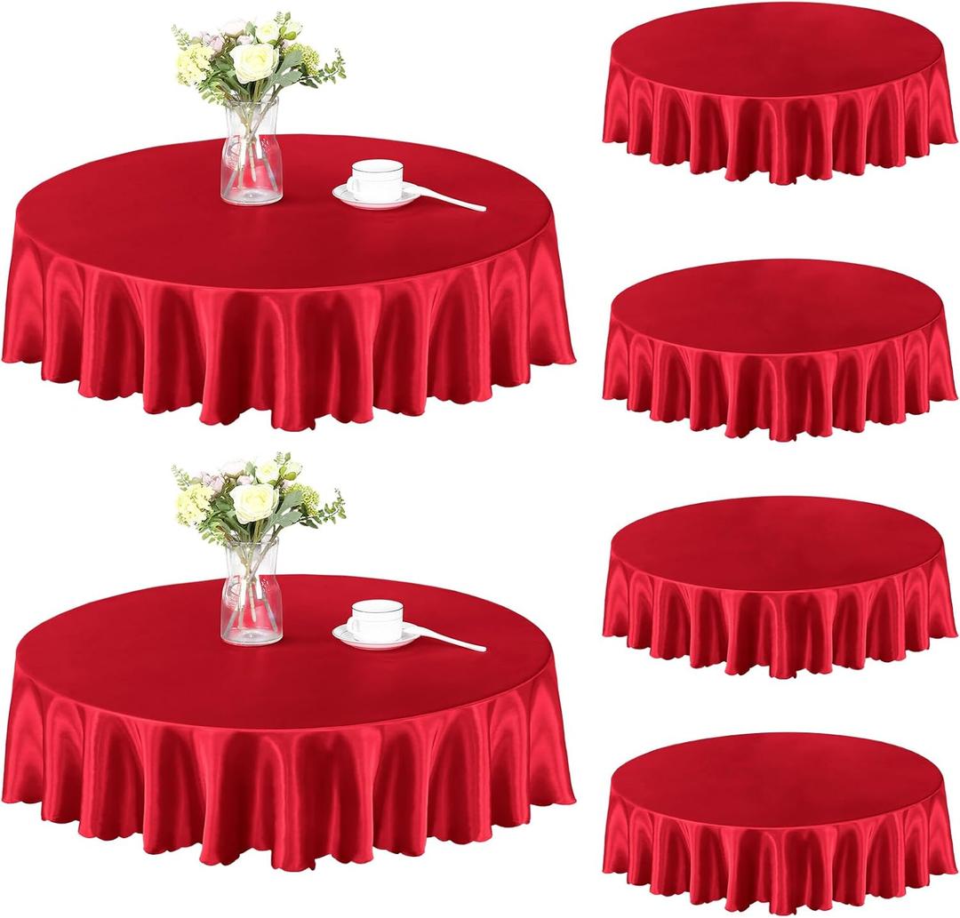 Homiest 6 Pack 60 Inch / 5ft Round Tablecloth Satin Table Cover, Red Table Cloth Overlay for Wedding Reception Graduation Banquet