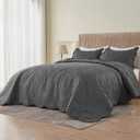 Oversized King Bedspreads 128x120 Extra Wide Quilt for Tall King/California King Bed Lightweight 3 Piece Quilted Coverlet Pillow Shams Set Dark Grey