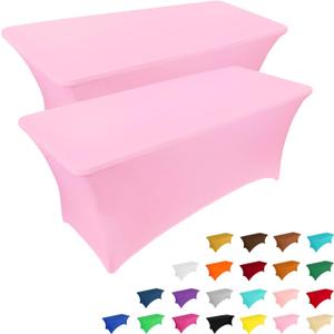 IVAPUPU 2 Pack 6FT Table Cloth for Rectangular Fitted Events Stretch Pink Table Covers Washable Spandex Spring Tablecloth Protector for Party, Wedding, Cocktail, Banquet, Festival