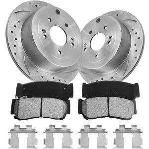 Brake Pads and Rotors Kit Rear, Compatible with Hyundai Santa Fe 2007-2009 2.7L/3.3L| OE Disc Drilled Slotted Rotors Kit| 302mm(11.9in)|31441 & D1297-8414