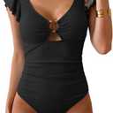 Eomenie Women's One Piece Swimsuit Tummy Control Bathing Suit Cutout Ruffle Slimming Swim Suit.L