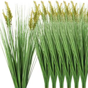 12 Pcs Fake Tall Onion Grass 27'' Artificial Grass Plant UV Resistant Greenery Shrubs Bushes Green Faux Wheat Grass for Garden Home Porch Window Office Indoor Outdoor Decorations