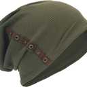 Winter Slouchy Knit Beanie Hat - Warm & Soft Cold Weather Funky Skull Cap (Green)