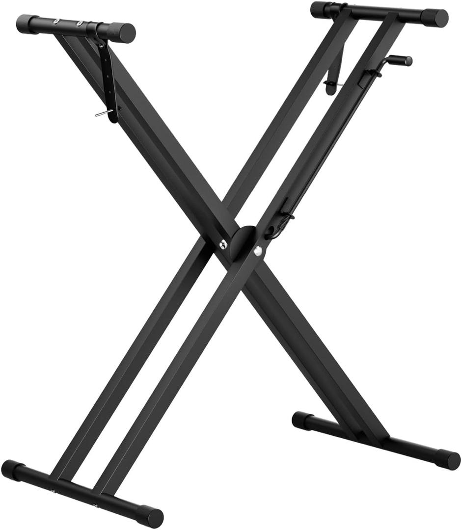 Upgrade Heavy-Duty, Easily Adjustable Height Double-X Keyboard Stand, Portable Digital Piano Stand with Locking Straps, (Multiple Adjustable Heights), Black