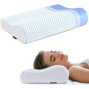 Memory Foam Pillows Neck Pillow for Pain Relief, Ergonomic Cervical Pillow Neck Shoulder Support Bed Pillow for Side Back Stomach Sleeper, Orthopedic Contour Pillow for Sleeping(Blue&White)
