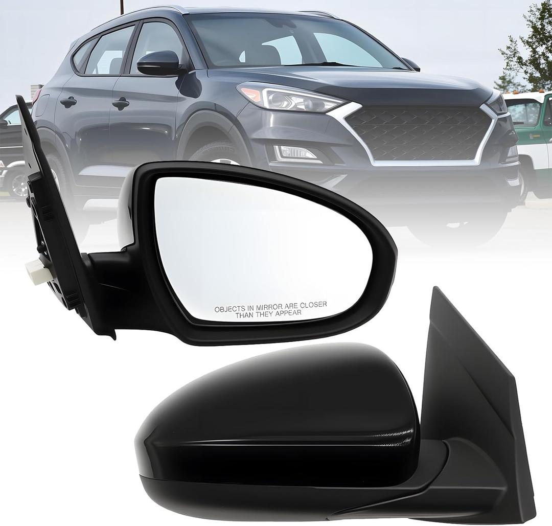 Right Passenger Side Mirror Assembly Compatible with Tucson 2019 2020 2021 with Manual Folding and Power Glass Black HY1321288 (3Pins) (Right)