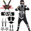 Housense Halloween Ninja Costumes, Silver Ninja Costume with Backpack Accessories Set, Halloween Cosplay Costume, S