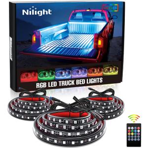 Nilight 3PCS 60 Inch RGB Truck Bed Light Strip Kit 270 LED Neon Accent LED with RF Remote On Off Switch Splitter Extension Cable for Cargo Pickup Truck Camper RV SUV Boat