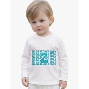 2nd Birthday Shirt Toddler Boy Two Year Old Birthday Outfit Long Sleeve Cotton T Shirt Clothes, Size 2Y