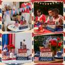 CroBlissful 4 Pcs 4th of July Decorations Patriotic Memorial Day Tabletop Decorations Red White Blue Table Centerpieces Sign for Office Tiered Tray Home Shelf 250th Anniversary(Freedom)