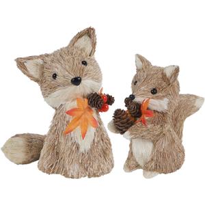 winemana Fall Decor Thanksgiving Decoration Sisal Fox, Set of 2 Table Centerpiece Foxes Animals Figurines, Handmade Ornaments Autumn Fall Decorations for Home Mantel Fireplace