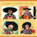 Unittype 6 Pcs Mxeican Costume Set Sombrero Hat Serape Poncho Mustache Maracas Fiesta Outfit Mexco Accessories