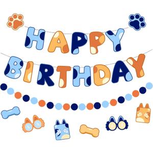 Pre-Strung Happy Birthday Banner, NO DIY Birthday Decorations with Circle Dot GarlandHappy Birthday Party Decorations for Women Men Girls Boys (Blue Orange)