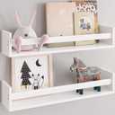 Ballucci Set of 2 Wall Mount Bookshelves, Wood Floating Wall Shelves with Towel Bar Rack for Nursery, Kitchen, Living Room, Bedroom, Bathroom, Office, 23 Inch, White