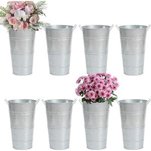 FGGHFT 8 Pcs 10 Inch Large Galvanized Metal Vases Farmhouse French Flower Vases for Cut Flowers for Home D