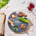 Rite Lite Starry Night Ceramic Seder Plate  Elegant Navy Blue & Silver Design with Hebrew & English Food Labels, 12" Handcrafted Plate for Passover Seder Table Decor, Premium Holiday Pesach Gift Idea